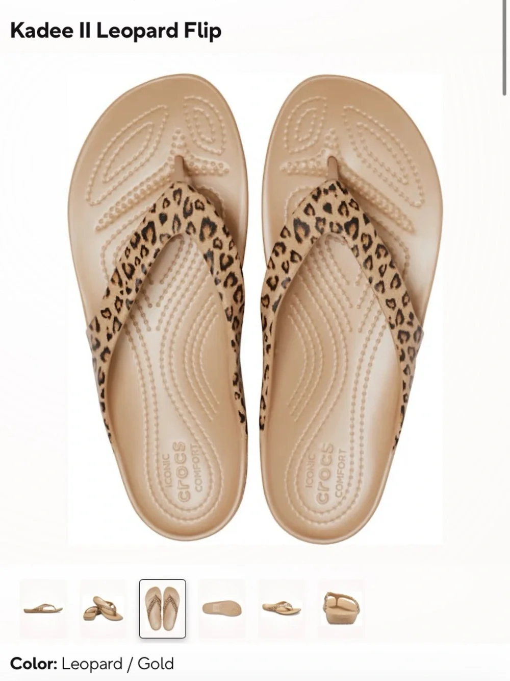 CROCS Leopard Strap Flip Flop in Gold
